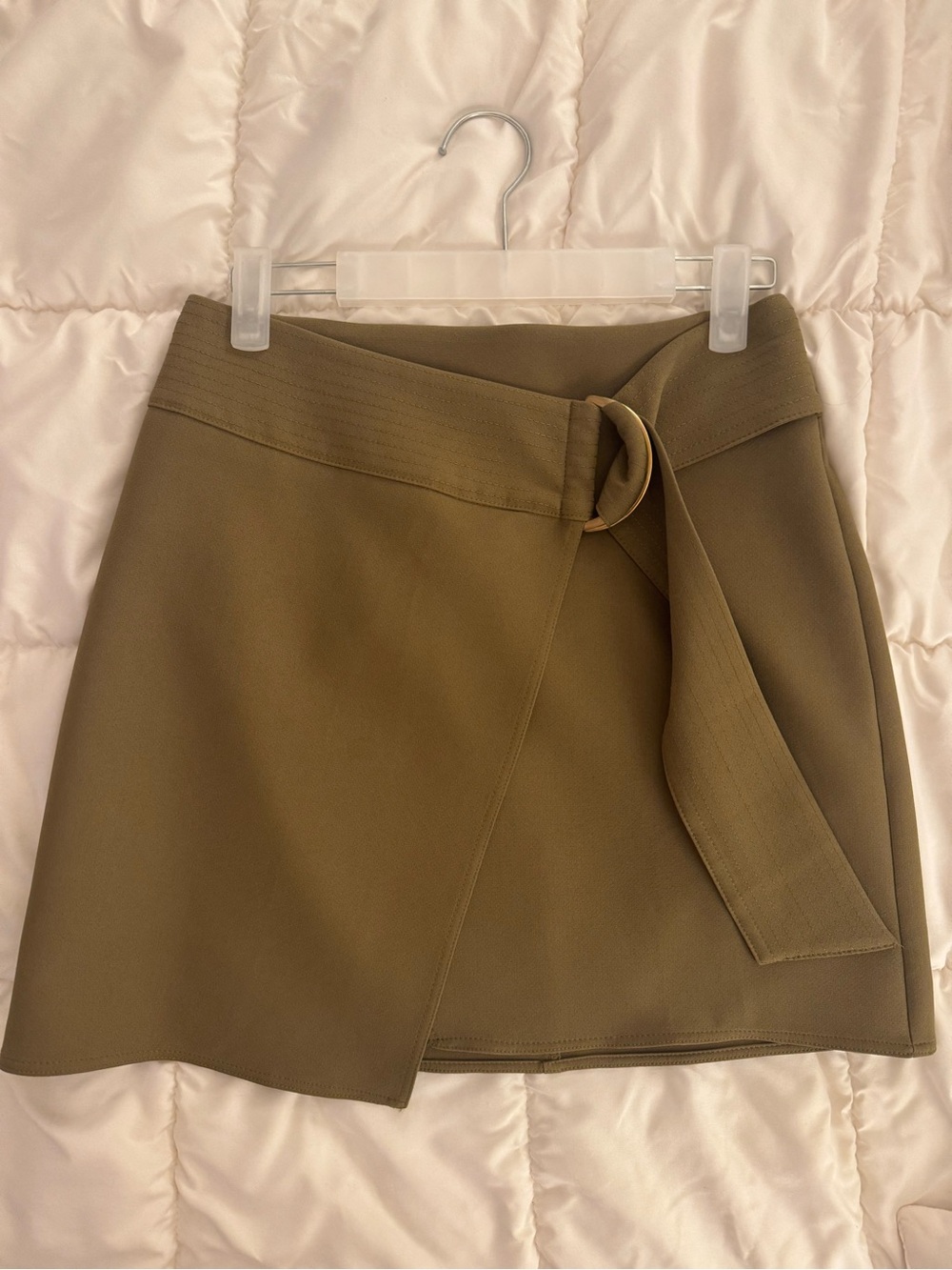 Olive Wrap Mini Skirt with Ring Tie